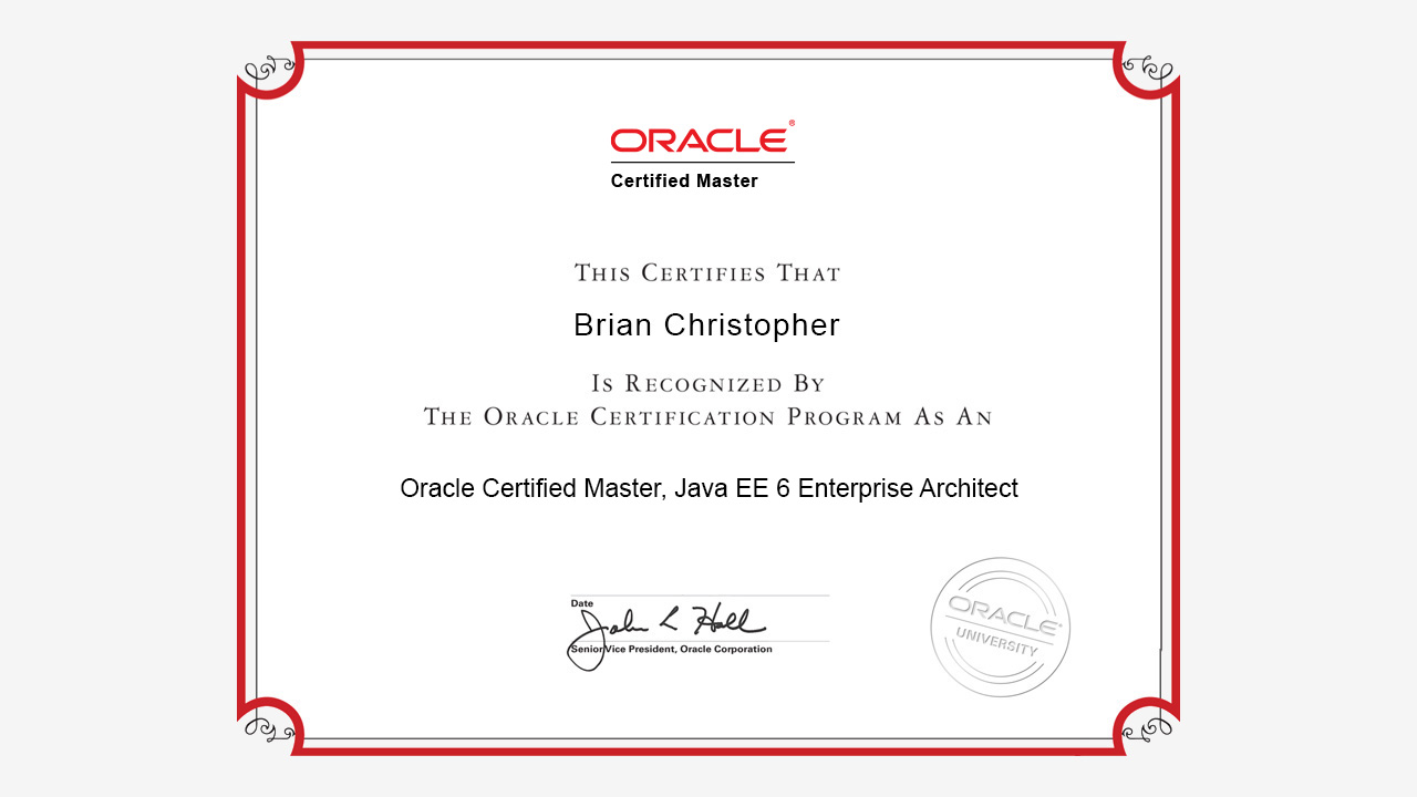 Sample Oracle Certified Master Java EE 6 Enterprise Architect Certificate