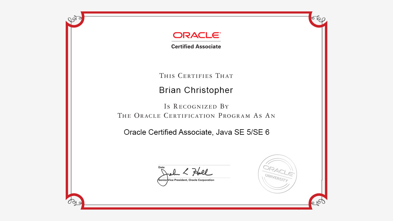 Sample Oracle Certified Associate Java SE 5/SE 6 Certificate