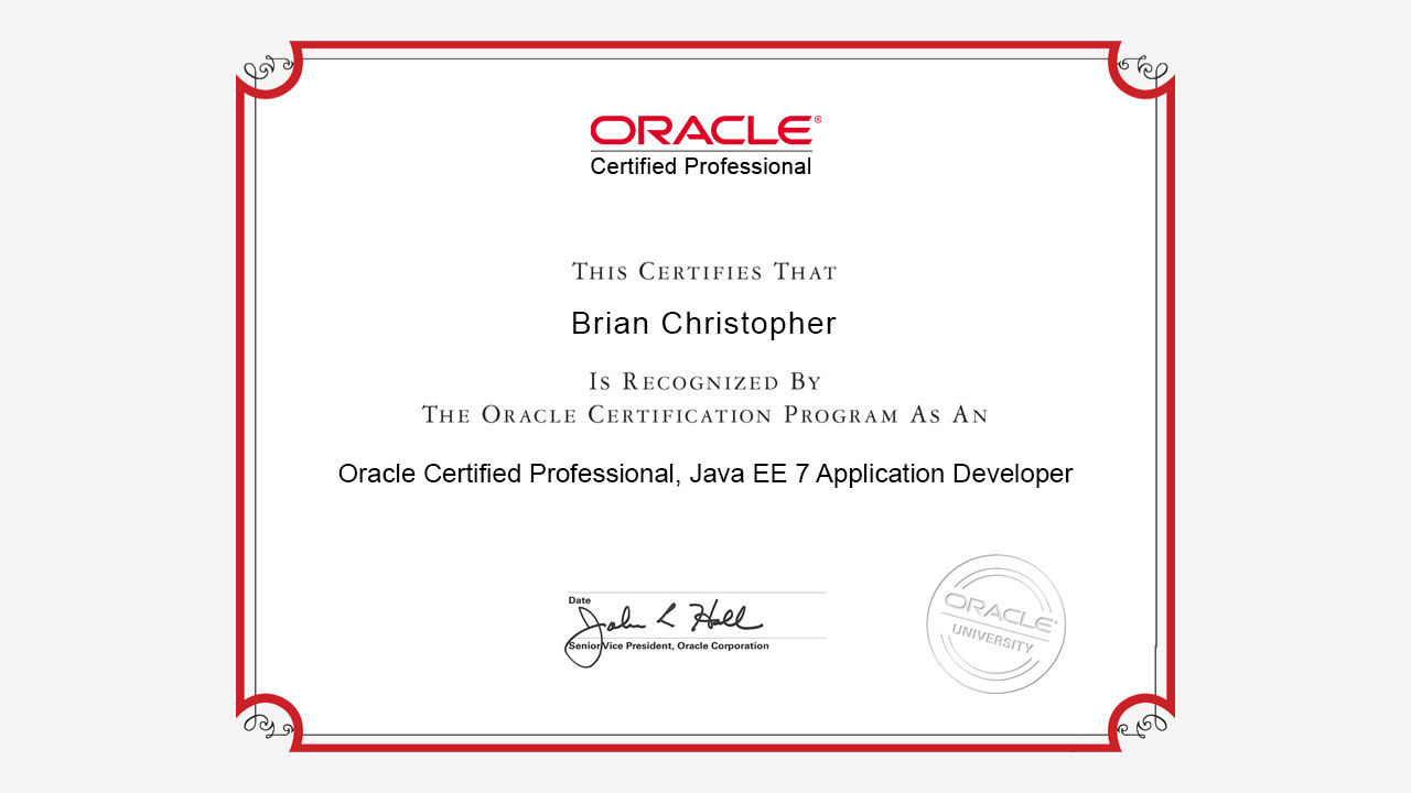 Sample java ee 7 application developer Certificate