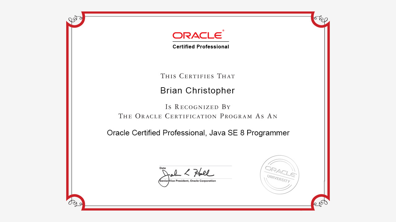 Sample Oracle Certified Professional, Java SE 8 Programmer Certificate
