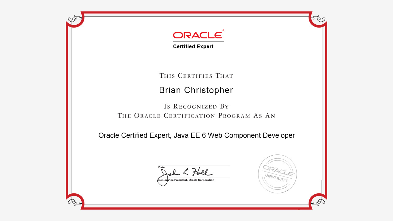 Sample Oracle Certified Expert Java EE 6 Web Component Developer Certificate