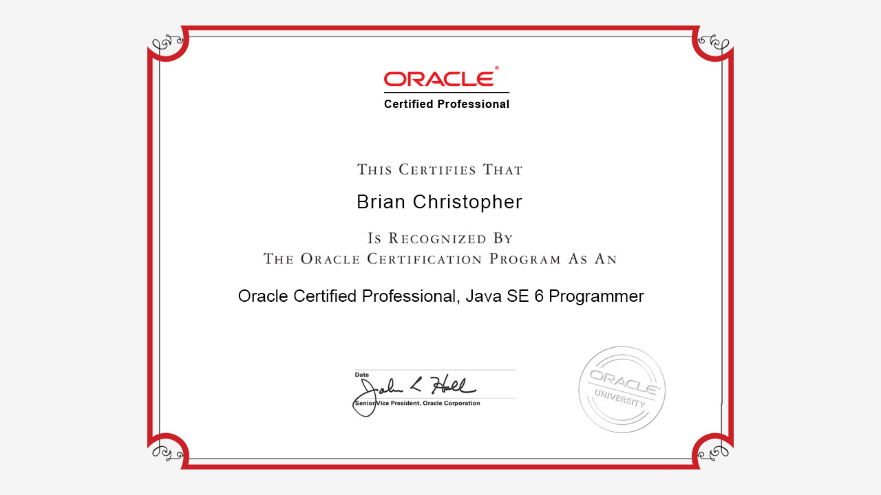 Sample Oracle Certified Professional Java SE 6 Programmer Certificate