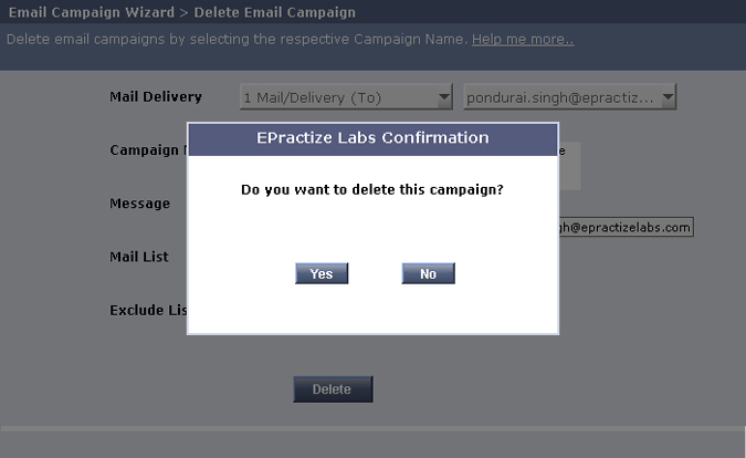 Delete Email Campaign Cofirmation Message