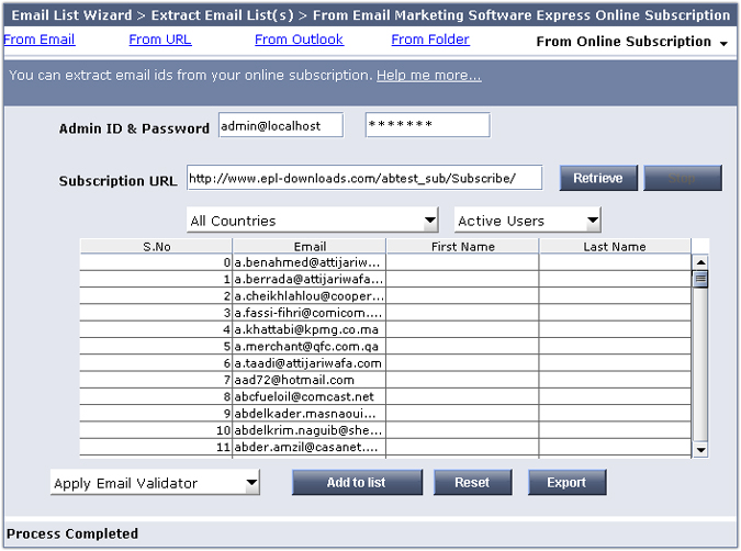 Extracted Email Id's from Online Subscription