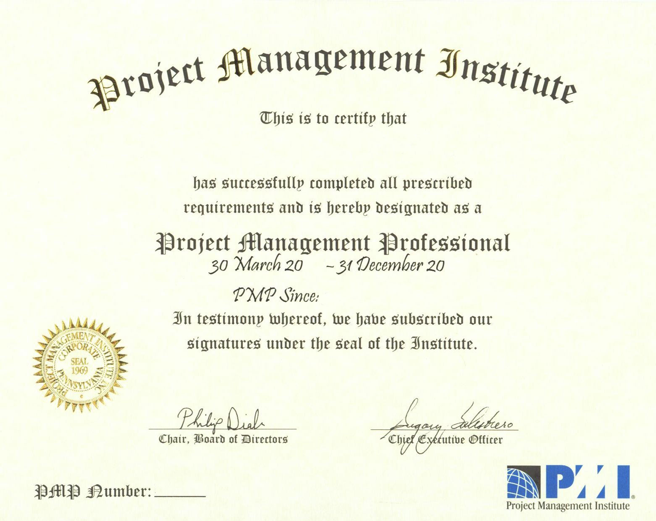 Sample PMP Certificate